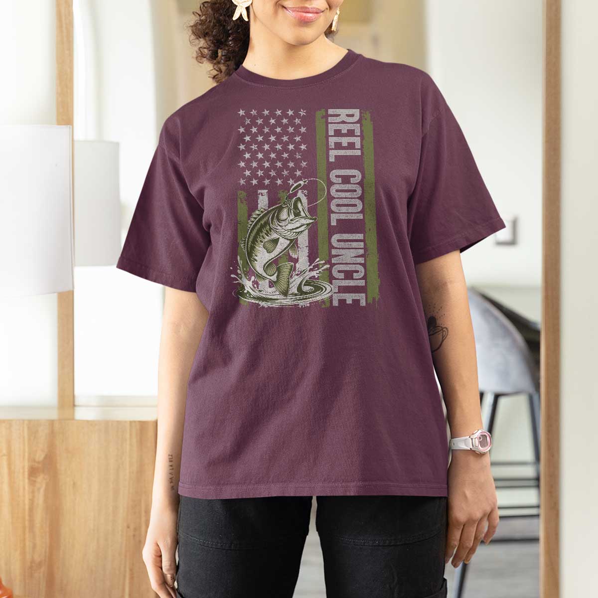 Uncle Fishing T Shirt For Women Reel Cool Uncle Fisherman US Flag