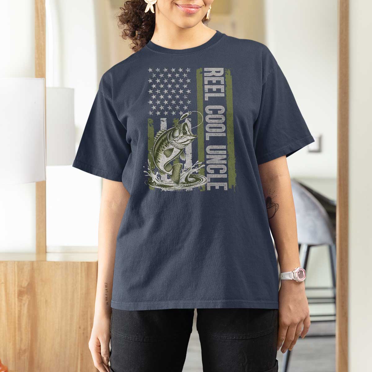 Uncle Fishing T Shirt For Women Reel Cool Uncle Fisherman US Flag