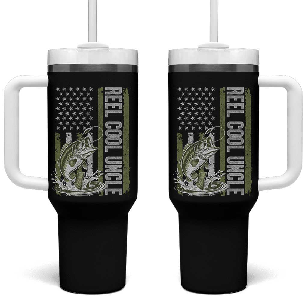 Uncle Fishing Tumbler With Handle Reel Cool Uncle Fisherman US Flag
