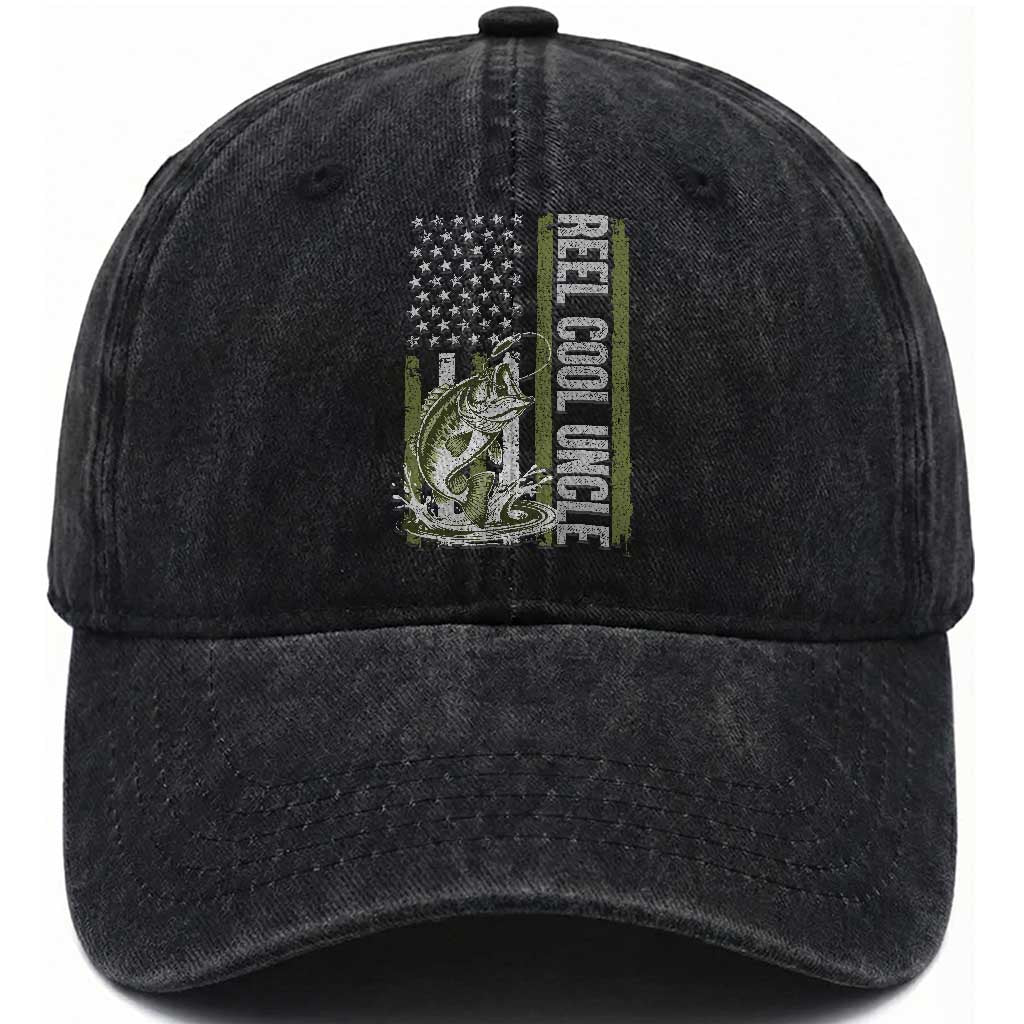 Uncle Fishing Washed Cotton Baseball Cap Reel Cool Uncle Fisherman US Flag