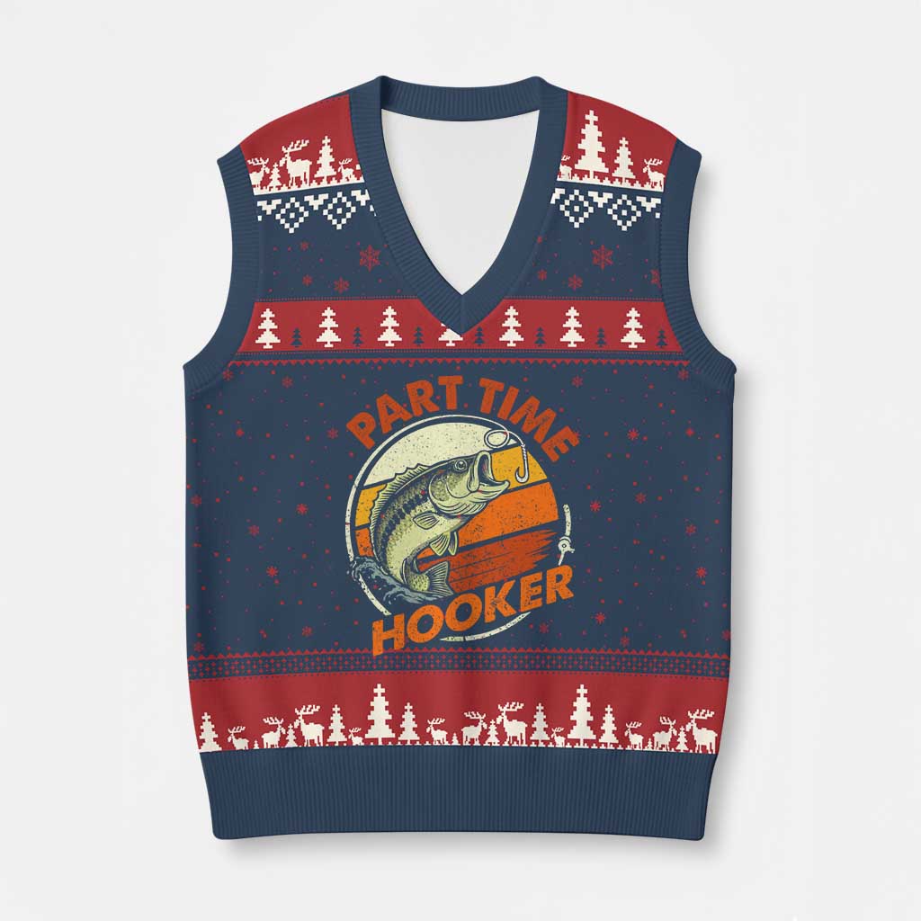 Part Time Hooker V-Neck Knit Sweater Vest Retro Funny Fishing