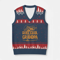 Reel Cool Grandpa V-Neck Knit Sweater Vest Funny Fishing Fisherman Fathers Day