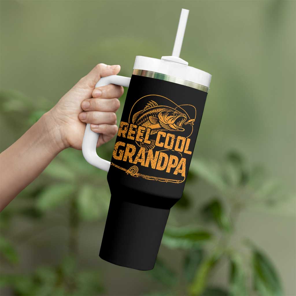 Reel Cool Grandpa Tumbler With Handle Funny Fishing Fisherman Fathers Day
