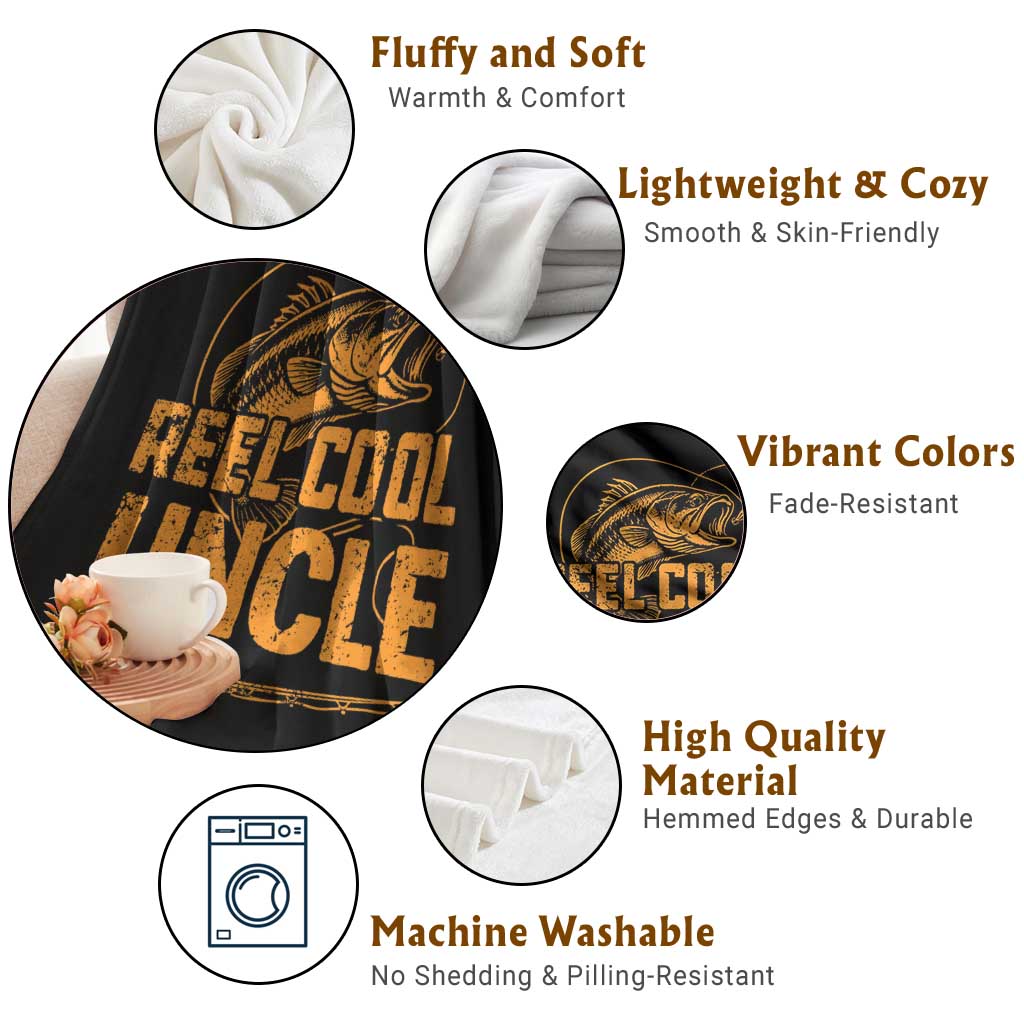 Reel Cool Uncle Throw Blanket Funny Fishing Fisherman Fathers Day