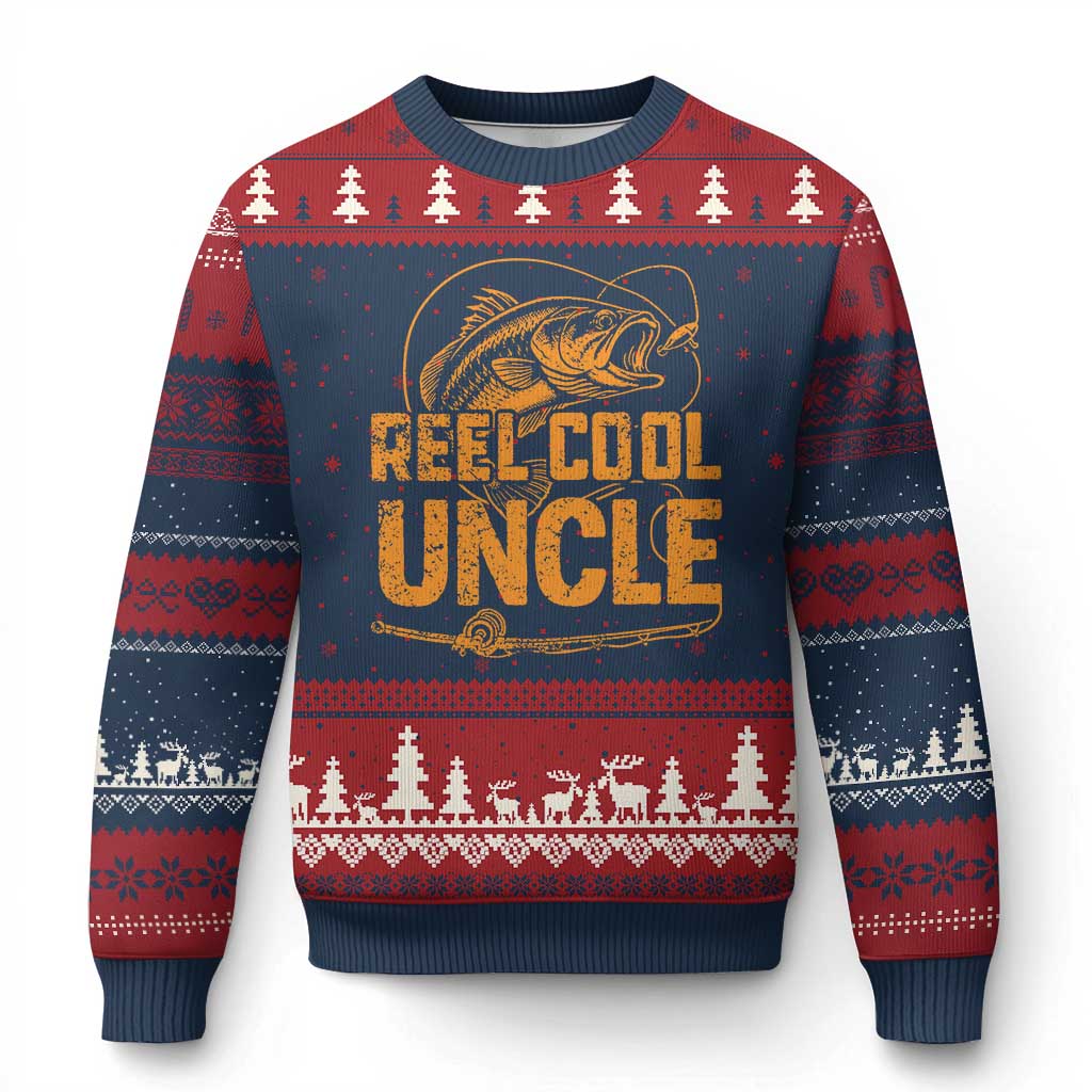 Reel Cool Uncle Ugly Christmas Sweater Funny Fishing Fisherman Fathers Day
