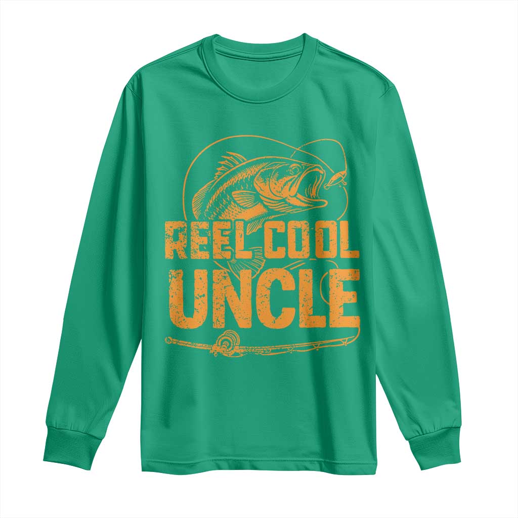 Reel Cool Uncle Long Sleeve Shirt Funny Fishing Fisherman Fathers Day