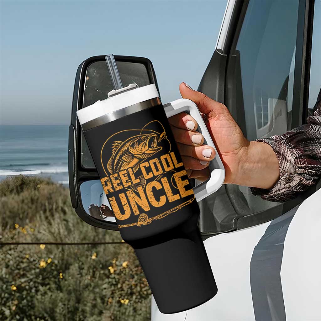 Reel Cool Uncle Tumbler With Handle Funny Fishing Fisherman Fathers Day