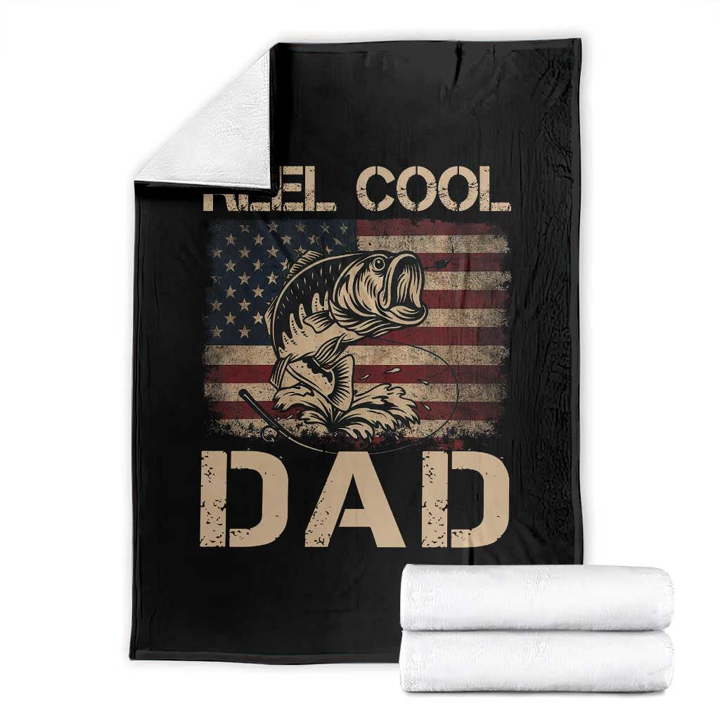 Reel Cool Dad Throw Blanket Funny Fishing USA Flag Patriotic Fisherman Fathers Day