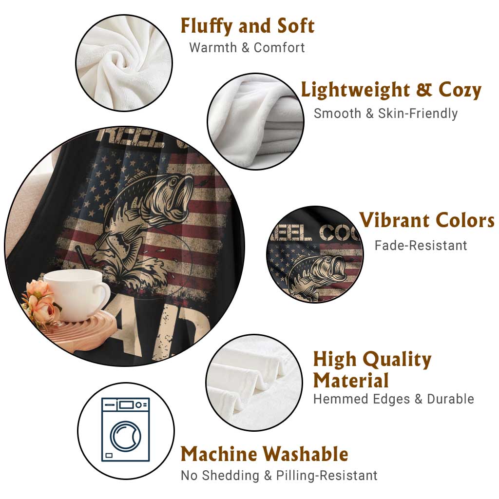 Reel Cool Dad Throw Blanket Funny Fishing USA Flag Patriotic Fisherman Fathers Day