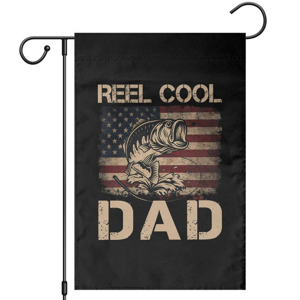 Reel Cool Dad Garden Flag Funny Fishing USA Flag Patriotic Fisherman Fathers Day