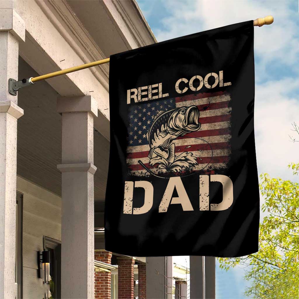 Reel Cool Dad Garden Flag Funny Fishing USA Flag Patriotic Fisherman Fathers Day