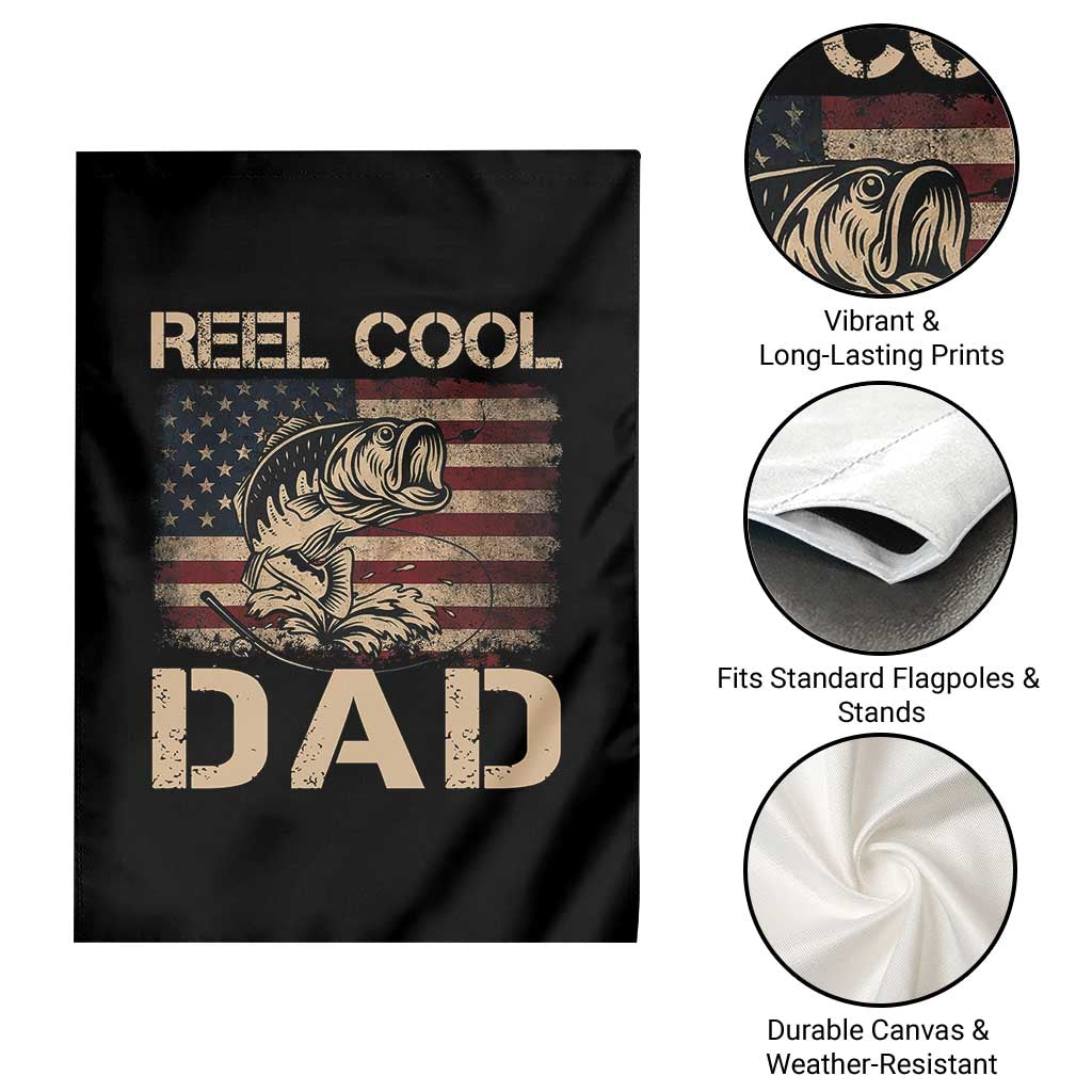 Reel Cool Dad Garden Flag Funny Fishing USA Flag Patriotic Fisherman Fathers Day