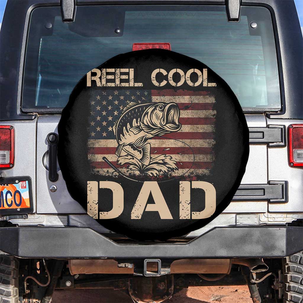 Reel Cool Dad Spare Tire Cover Funny Fishing USA Flag Patriotic Fisherman Fathers Day