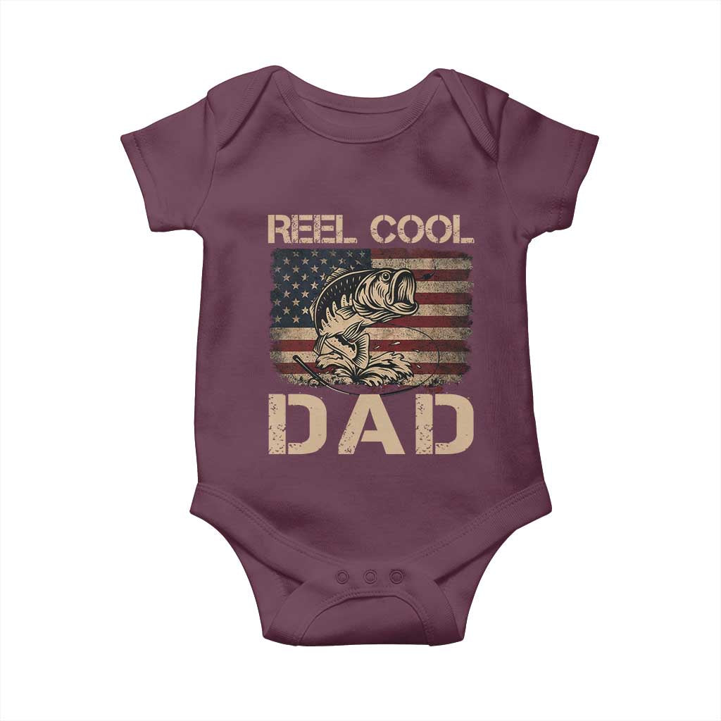 Reel Cool Dad Baby Onesie Funny Fishing USA Flag Patriotic Fisherman Fathers Day