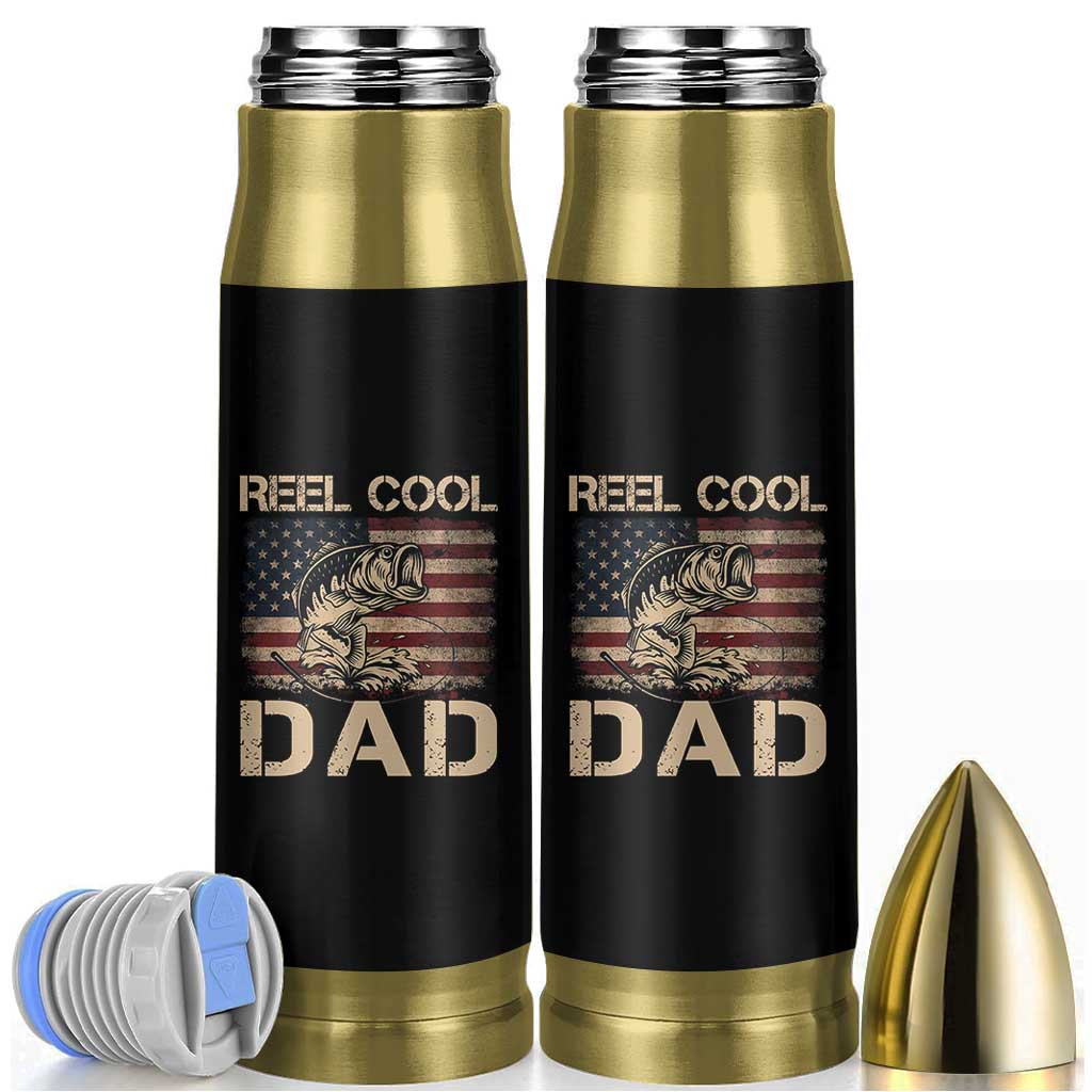 Reel Cool Dad Bullet Tumbler Funny Fishing USA Flag Patriotic Fisherman Fathers Day