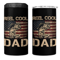 Reel Cool Dad 4 in 1 Can Cooler Tumbler Funny Fishing USA Flag Patriotic Fisherman Fathers Day