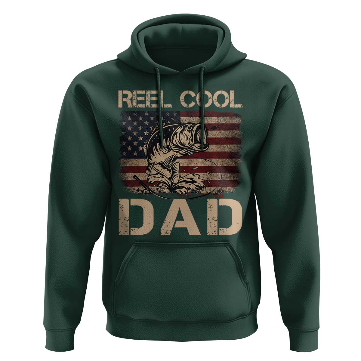 Reel Cool Dad Hoodie Funny Fishing USA Flag Patriotic Fisherman Fathers Day