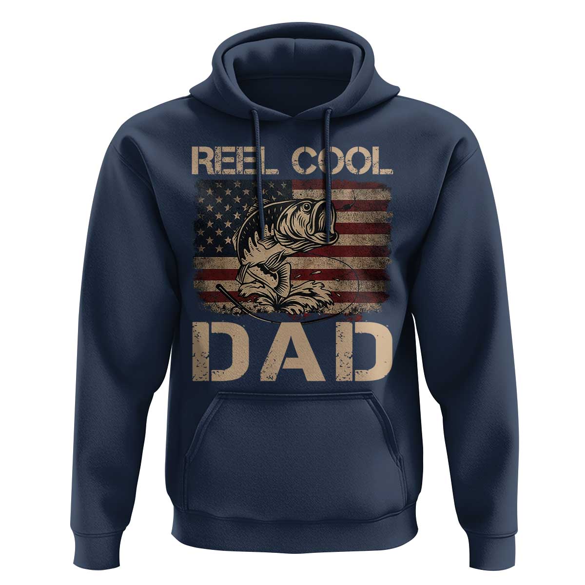 Reel Cool Dad Hoodie Funny Fishing USA Flag Patriotic Fisherman Fathers Day