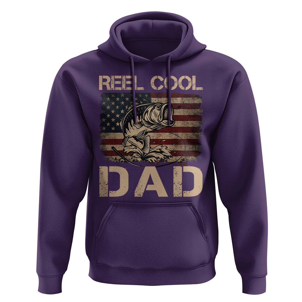 Reel Cool Dad Hoodie Funny Fishing USA Flag Patriotic Fisherman Fathers Day
