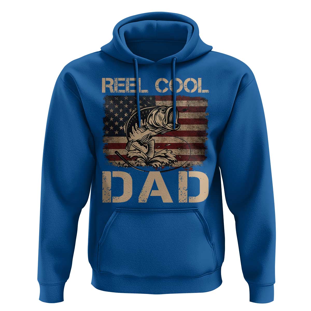 Reel Cool Dad Hoodie Funny Fishing USA Flag Patriotic Fisherman Fathers Day