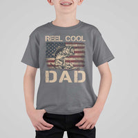 Reel Cool Dad T Shirt For Kid Funny Fishing USA Flag Patriotic Fisherman Fathers Day
