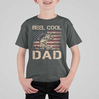 Reel Cool Dad T Shirt For Kid Funny Fishing USA Flag Patriotic Fisherman Fathers Day
