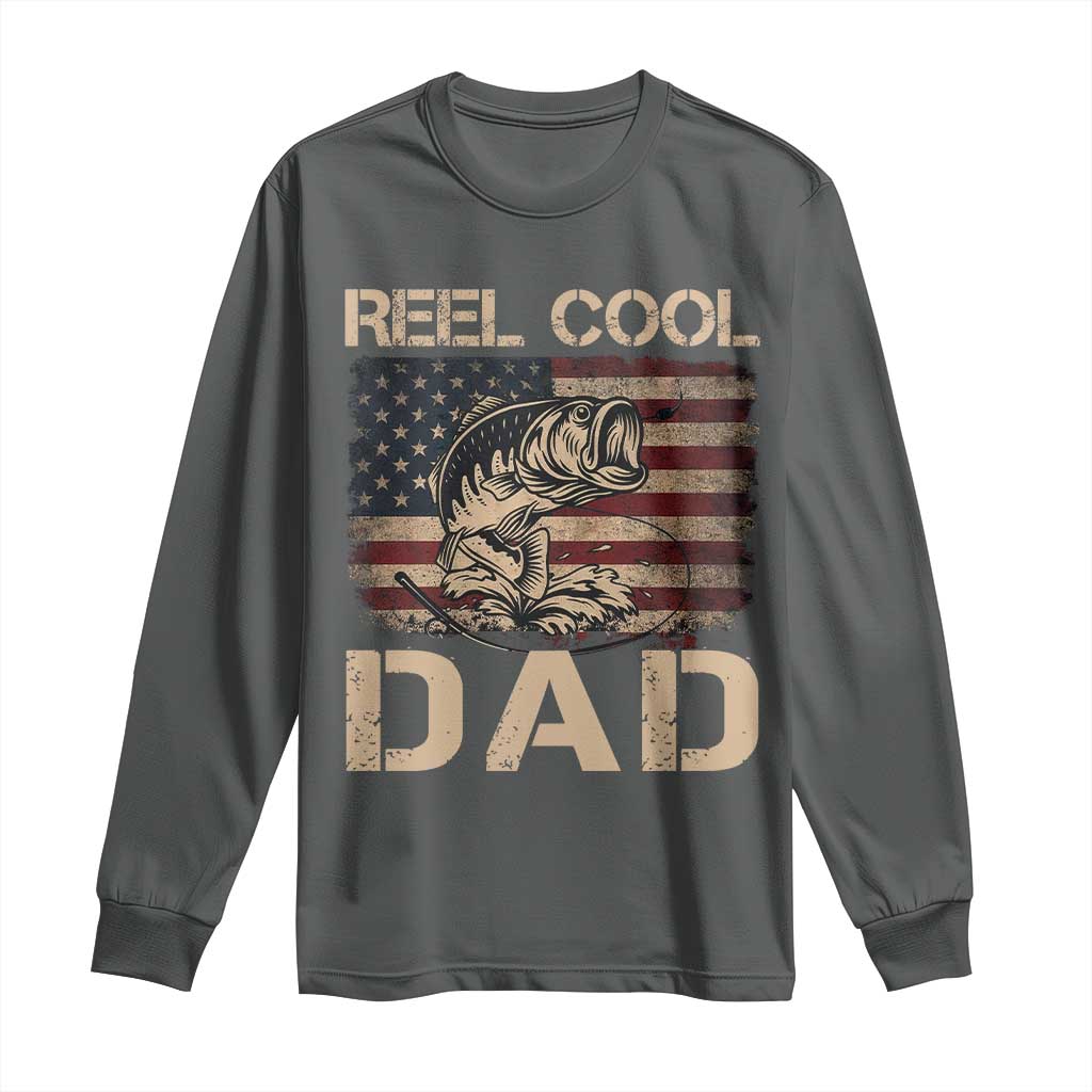 Reel Cool Dad Long Sleeve Shirt Funny Fishing USA Flag Patriotic Fisherman Fathers Day