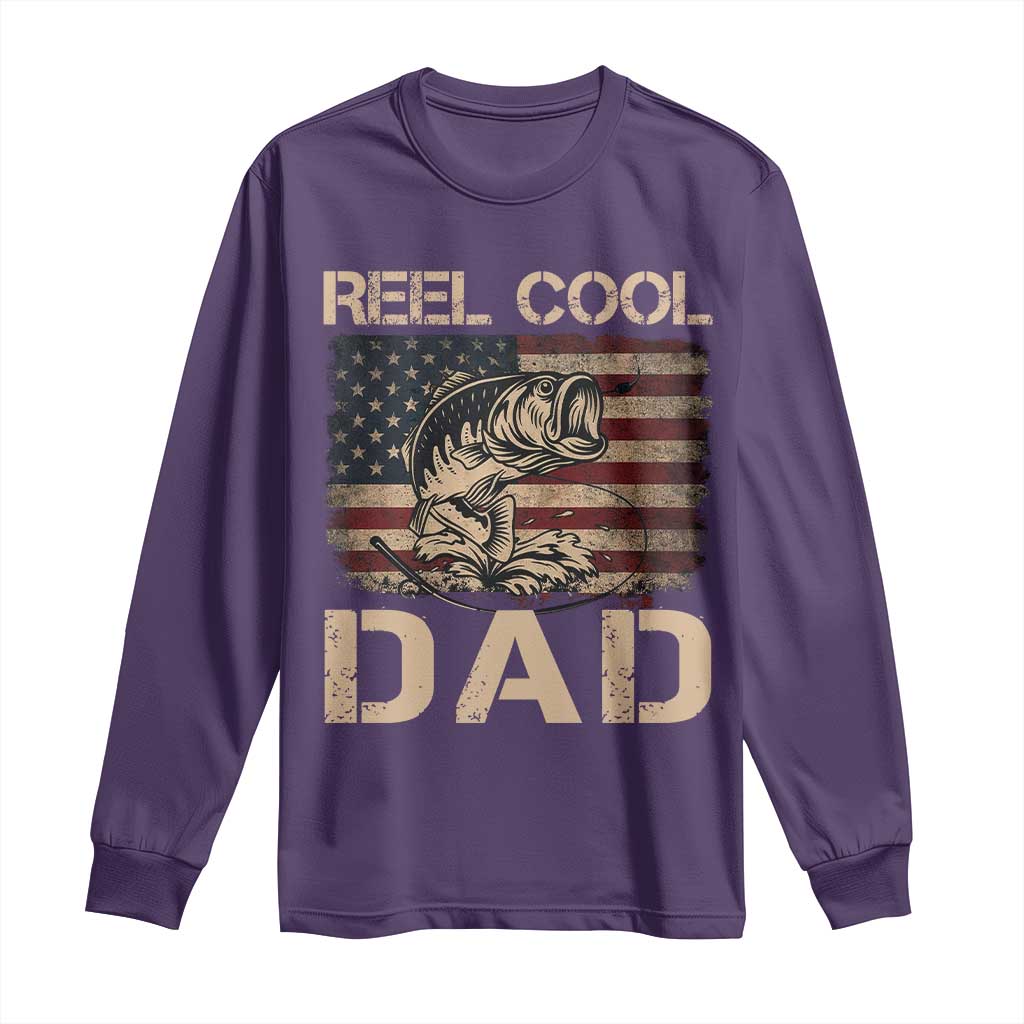 Reel Cool Dad Long Sleeve Shirt Funny Fishing USA Flag Patriotic Fisherman Fathers Day