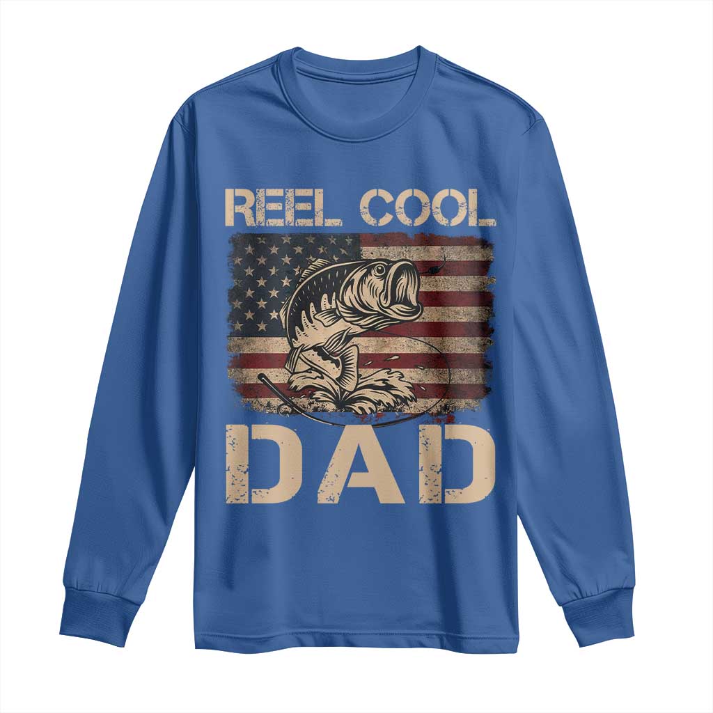 Reel Cool Dad Long Sleeve Shirt Funny Fishing USA Flag Patriotic Fisherman Fathers Day