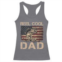 Reel Cool Dad Racerback Tank Top Funny Fishing USA Flag Patriotic Fisherman Fathers Day