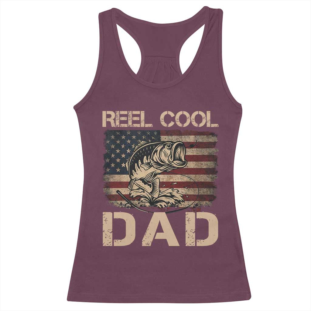 Reel Cool Dad Racerback Tank Top Funny Fishing USA Flag Patriotic Fisherman Fathers Day