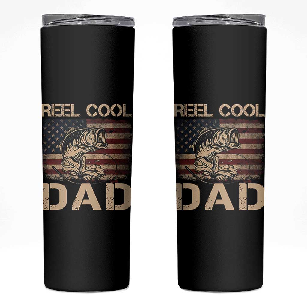 Reel Cool Dad Skinny Tumbler Funny Fishing USA Flag Patriotic Fisherman Fathers Day