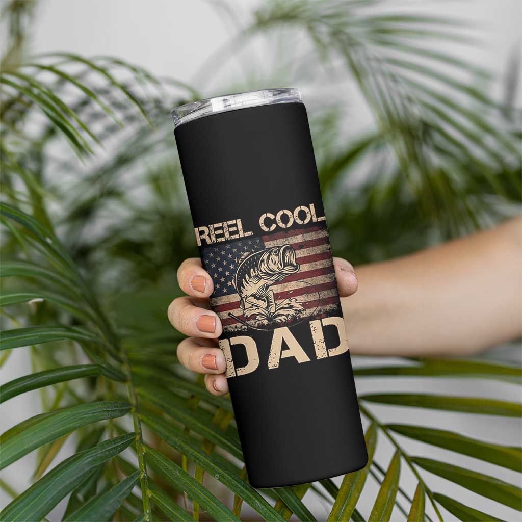 Reel Cool Dad Skinny Tumbler Funny Fishing USA Flag Patriotic Fisherman Fathers Day