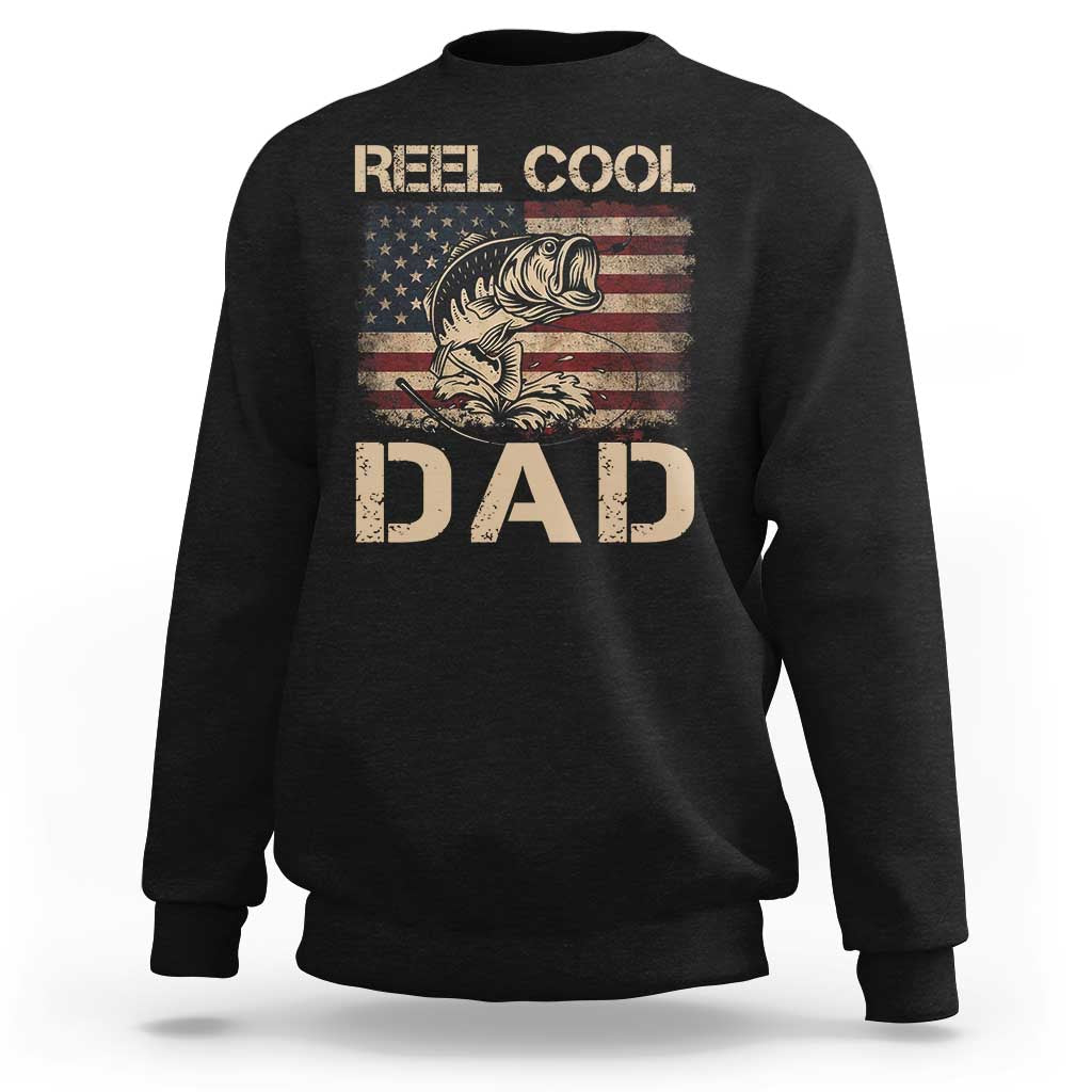 Reel Cool Dad Sweatshirt Funny Fishing USA Flag Patriotic Fisherman Fathers Day
