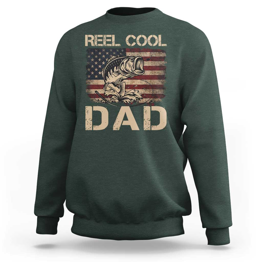Reel Cool Dad Sweatshirt Funny Fishing USA Flag Patriotic Fisherman Fathers Day