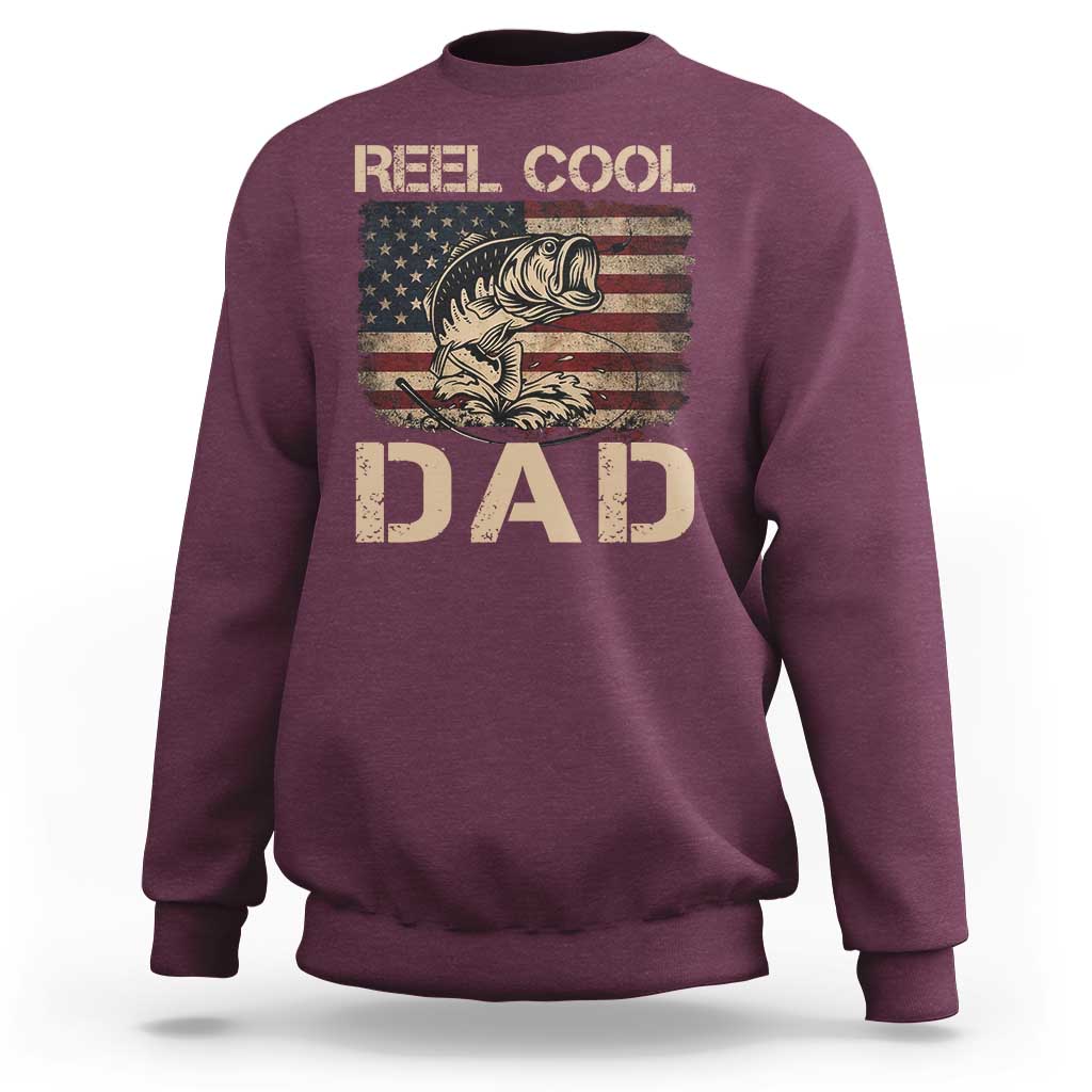 Reel Cool Dad Sweatshirt Funny Fishing USA Flag Patriotic Fisherman Fathers Day