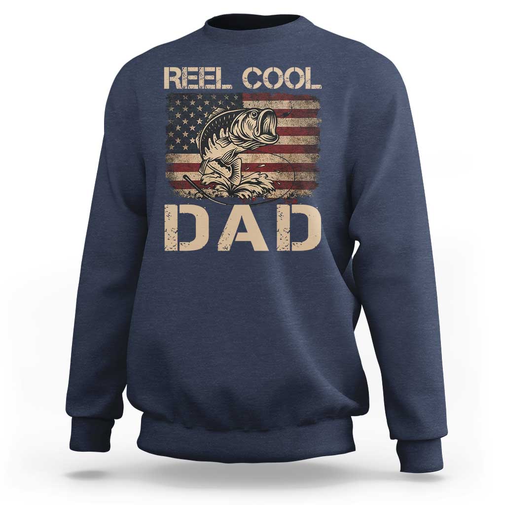 Reel Cool Dad Sweatshirt Funny Fishing USA Flag Patriotic Fisherman Fathers Day