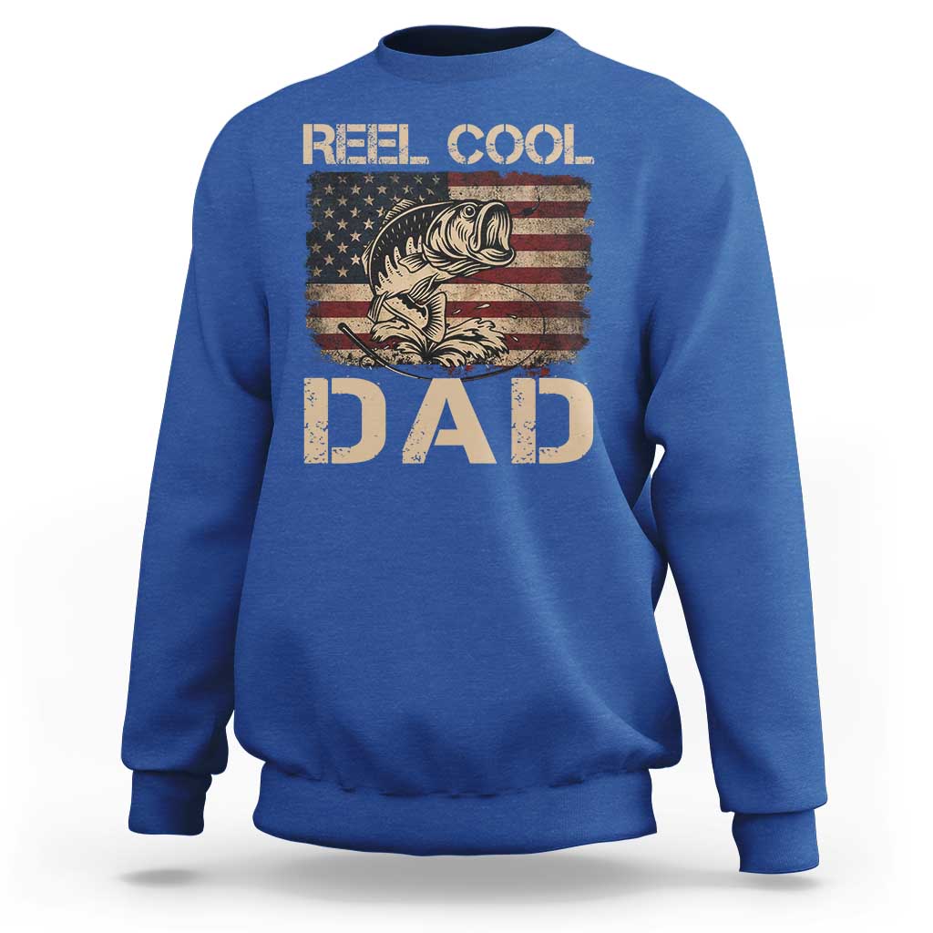 Reel Cool Dad Sweatshirt Funny Fishing USA Flag Patriotic Fisherman Fathers Day