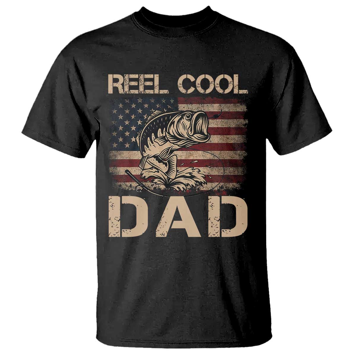 Reel Cool Dad T Shirt Funny Fishing USA Flag Patriotic Fisherman Fathers Day