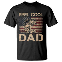 Reel Cool Dad T Shirt Funny Fishing USA Flag Patriotic Fisherman Fathers Day