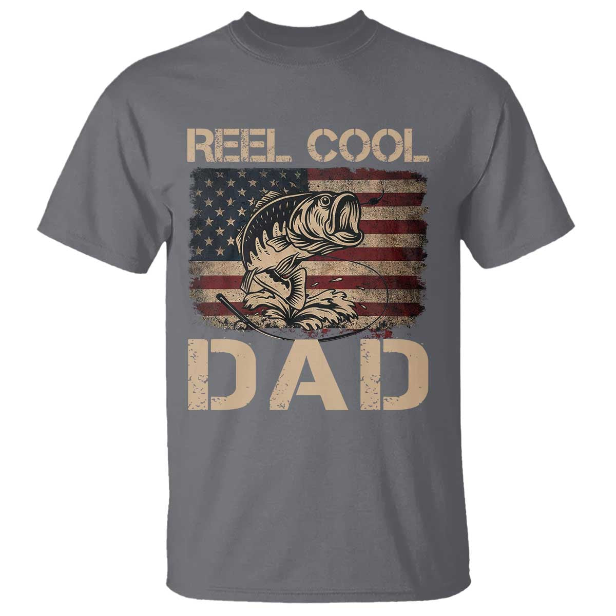Reel Cool Dad T Shirt Funny Fishing USA Flag Patriotic Fisherman Fathers Day