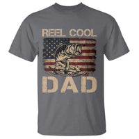 Reel Cool Dad T Shirt Funny Fishing USA Flag Patriotic Fisherman Fathers Day