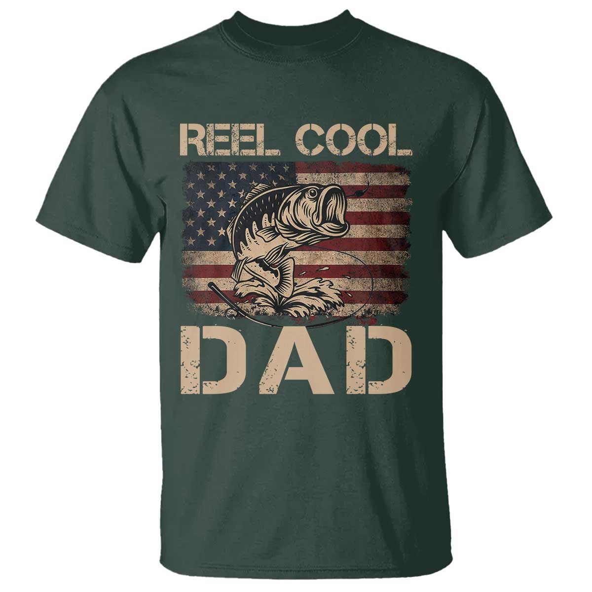 Reel Cool Dad T Shirt Funny Fishing USA Flag Patriotic Fisherman Fathers Day