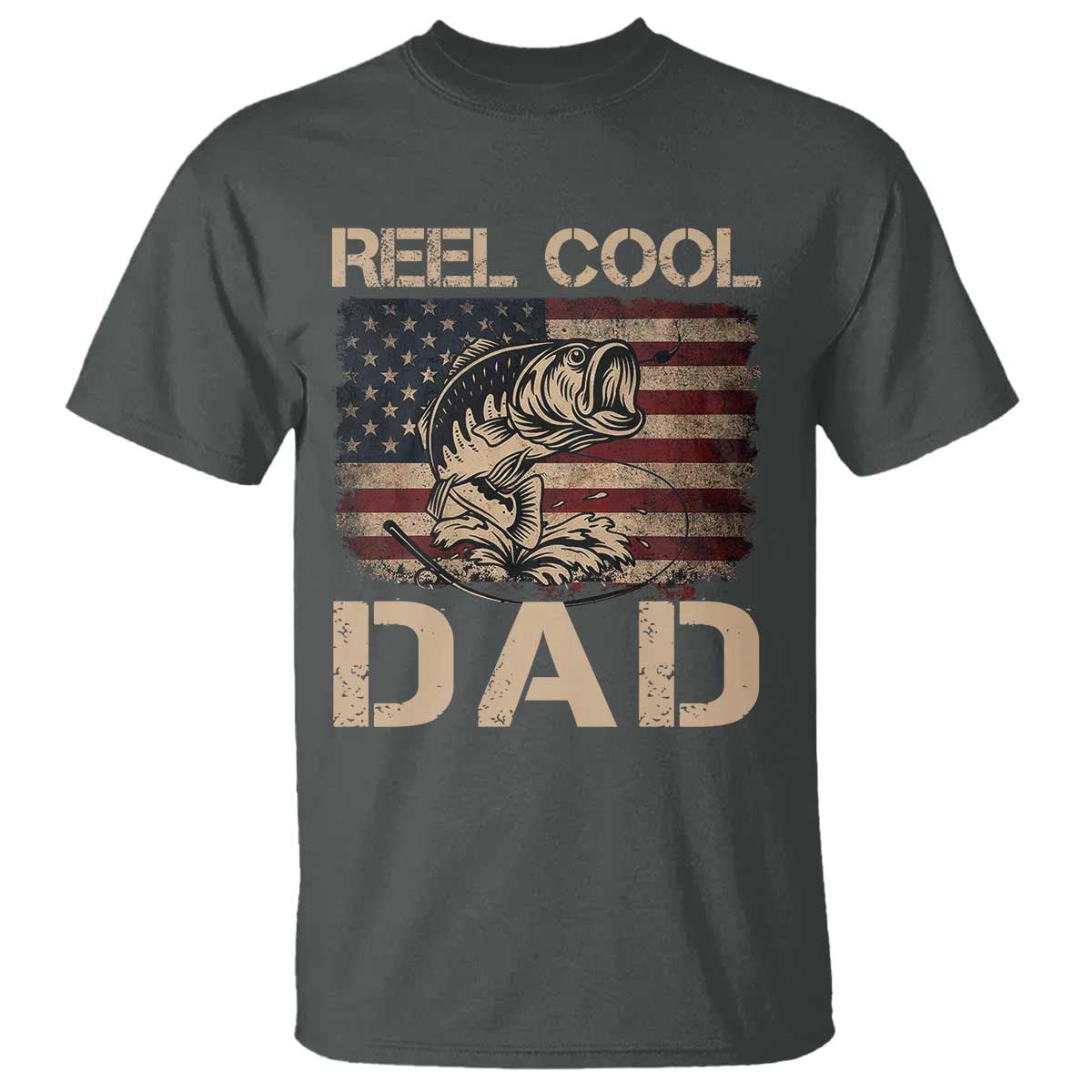 Reel Cool Dad T Shirt Funny Fishing USA Flag Patriotic Fisherman Fathers Day
