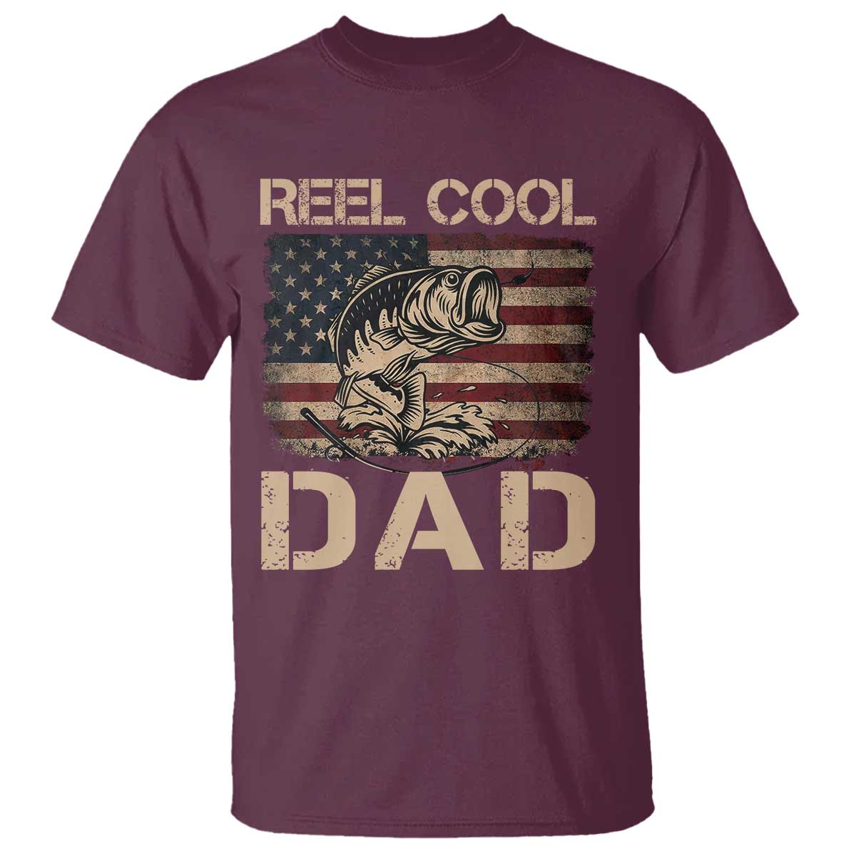 Reel Cool Dad T Shirt Funny Fishing USA Flag Patriotic Fisherman Fathers Day