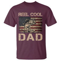Reel Cool Dad T Shirt Funny Fishing USA Flag Patriotic Fisherman Fathers Day