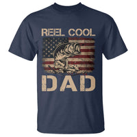Reel Cool Dad T Shirt Funny Fishing USA Flag Patriotic Fisherman Fathers Day