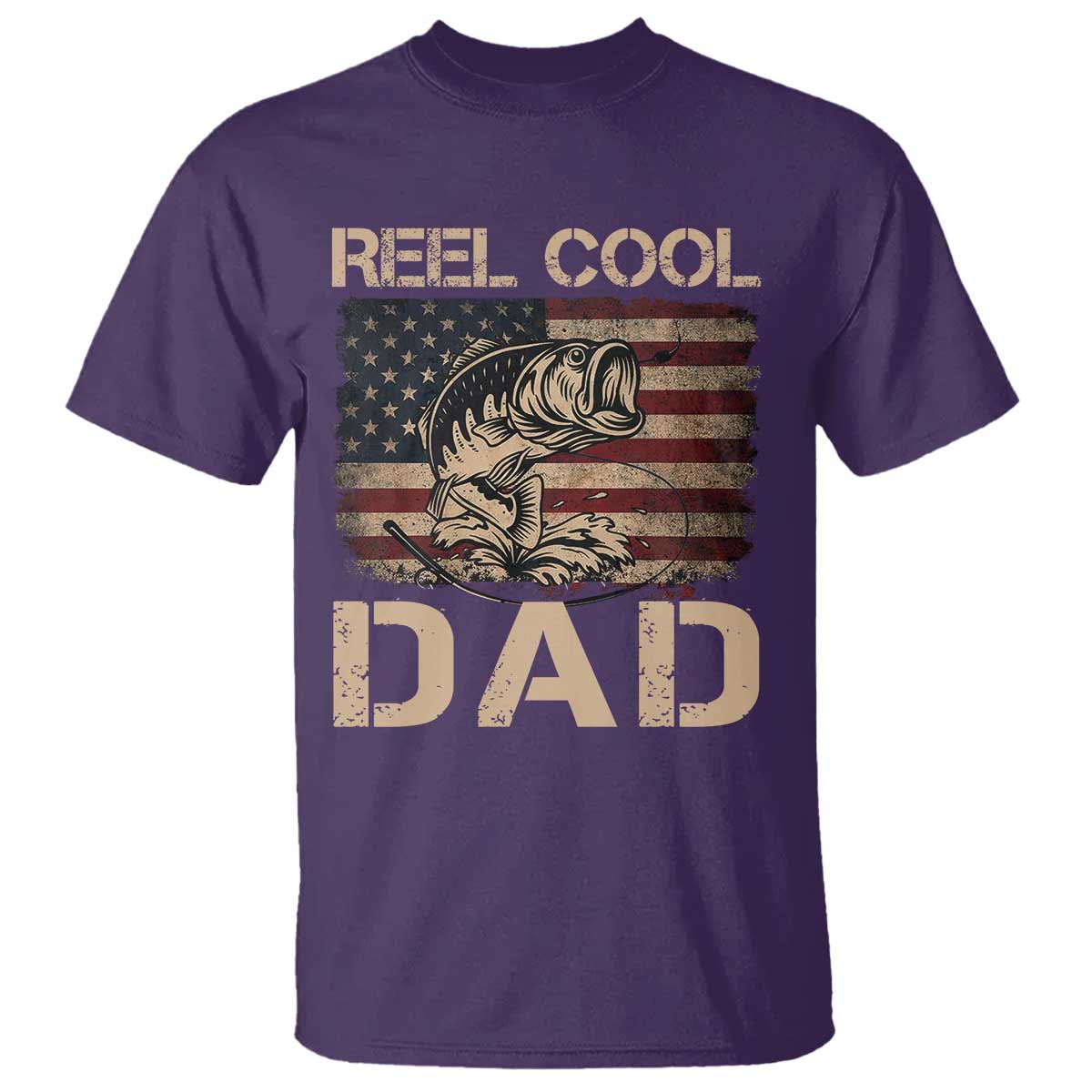 Reel Cool Dad T Shirt Funny Fishing USA Flag Patriotic Fisherman Fathers Day