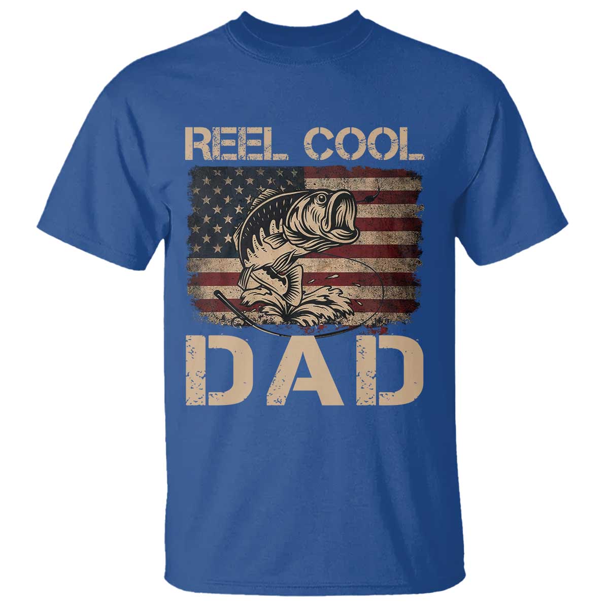 Reel Cool Dad T Shirt Funny Fishing USA Flag Patriotic Fisherman Fathers Day