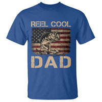 Reel Cool Dad T Shirt Funny Fishing USA Flag Patriotic Fisherman Fathers Day